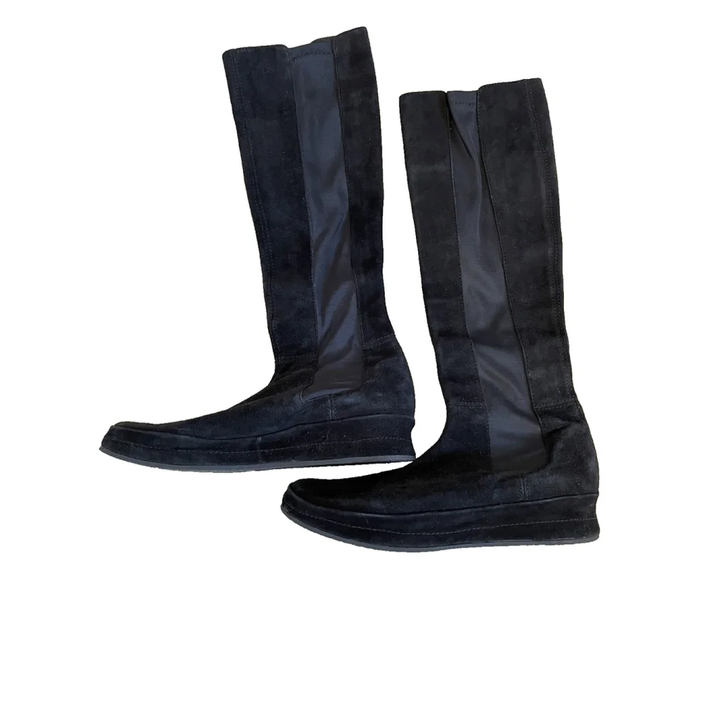Stephane Kelian Paris Boots Womens 10 Black Tall Suede Stretch Pull-On